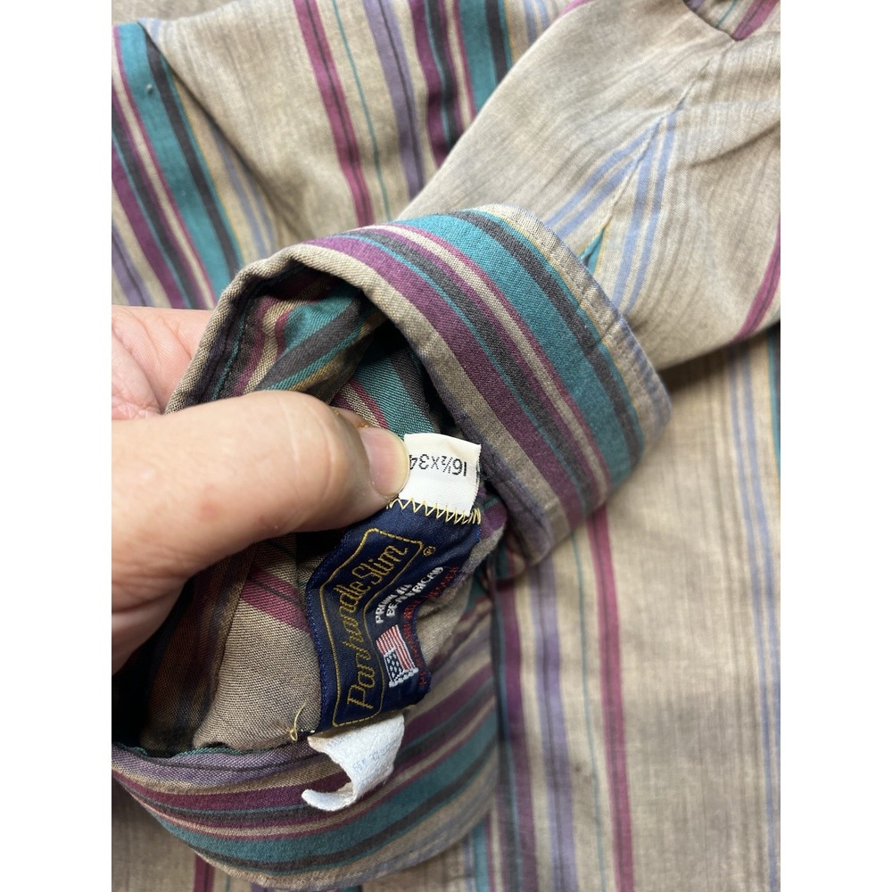 VTG PANHANDLE SLIM Western DENIM Shirt Striped USA Long Sleeve Mens 16.5x34 MED. - Picture 4 of 6